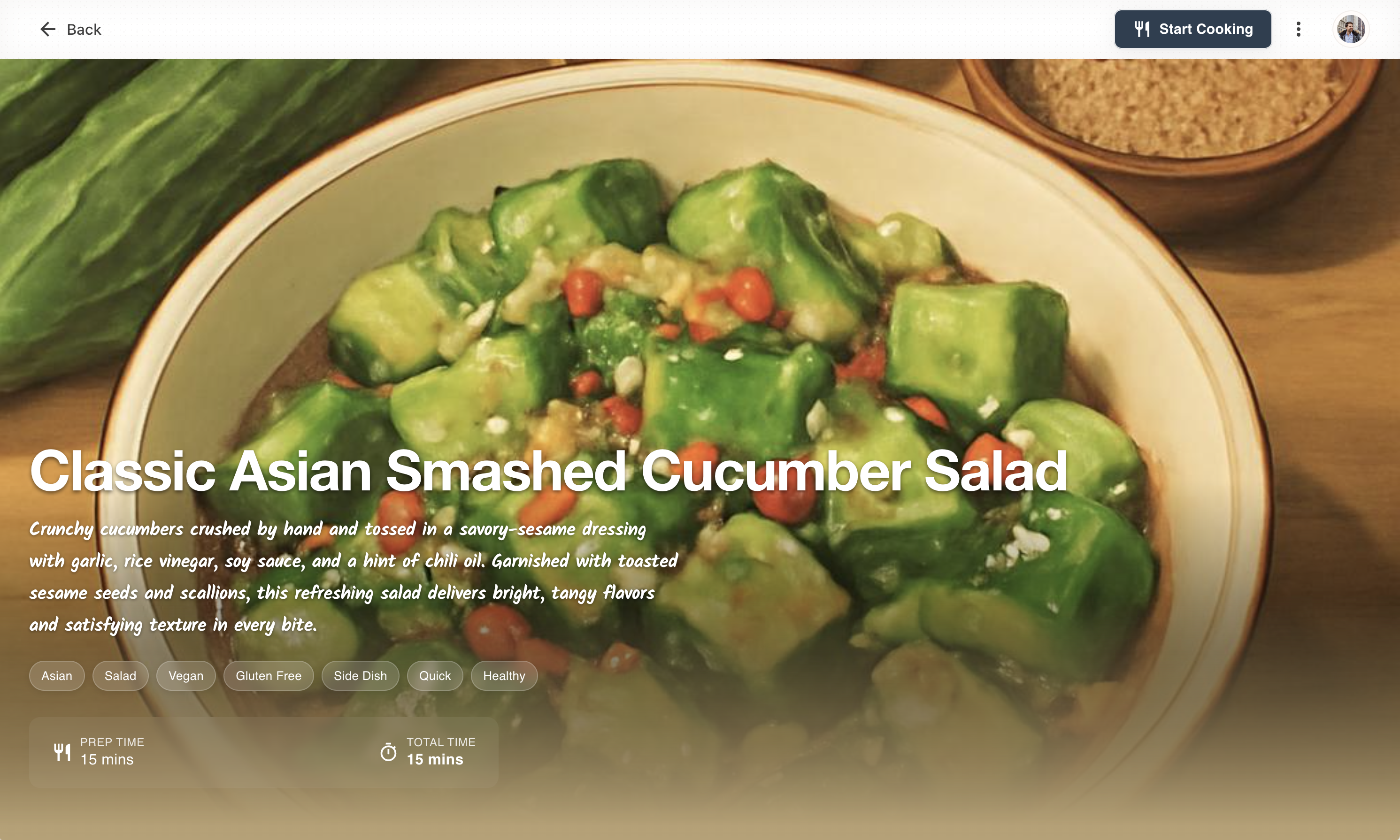 Simmer recipe page showing a clean, thoughtfully designed cooking interface